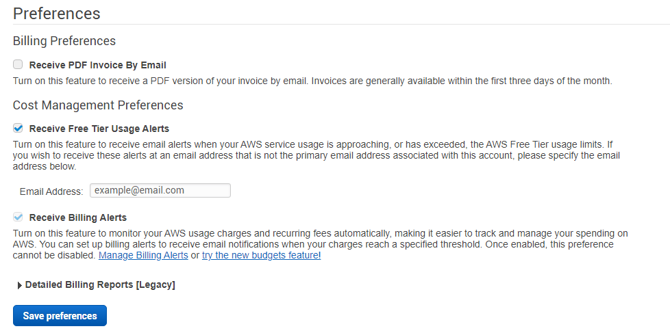 Billing notification alerts and free tier alerts